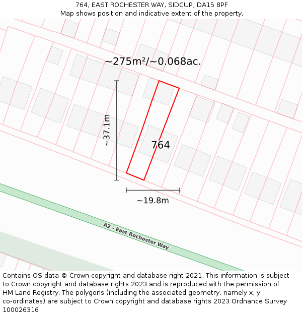 764, EAST ROCHESTER WAY, SIDCUP, DA15 8PF: Plot and title map