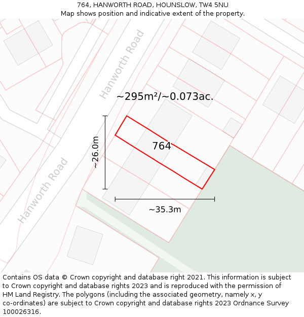 764, HANWORTH ROAD, HOUNSLOW, TW4 5NU: Plot and title map