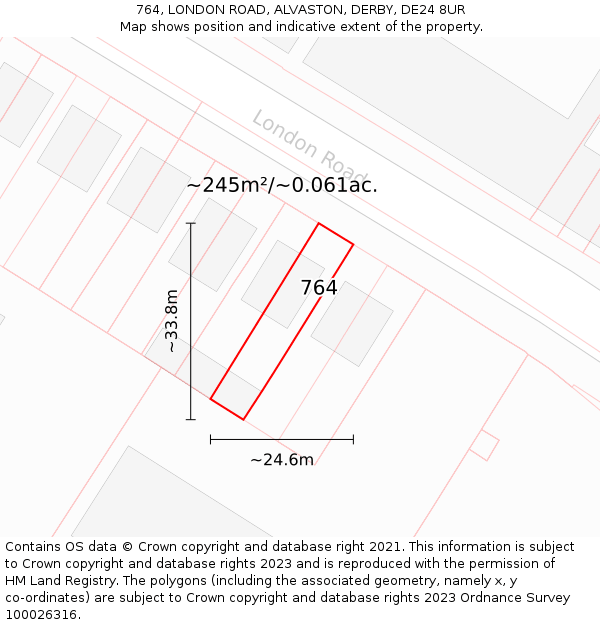 764, LONDON ROAD, ALVASTON, DERBY, DE24 8UR: Plot and title map