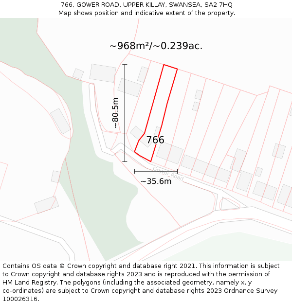 766, GOWER ROAD, UPPER KILLAY, SWANSEA, SA2 7HQ: Plot and title map