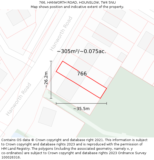 766, HANWORTH ROAD, HOUNSLOW, TW4 5NU: Plot and title map
