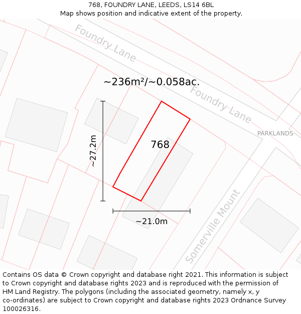 768, FOUNDRY LANE, LEEDS, LS14 6BL: Plot and title map
