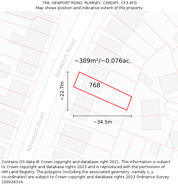768, NEWPORT ROAD, RUMNEY, CARDIFF, CF3 4FG: Plot and title map