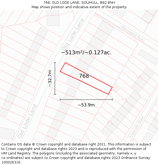 768, OLD LODE LANE, SOLIHULL, B92 8NH: Plot and title map