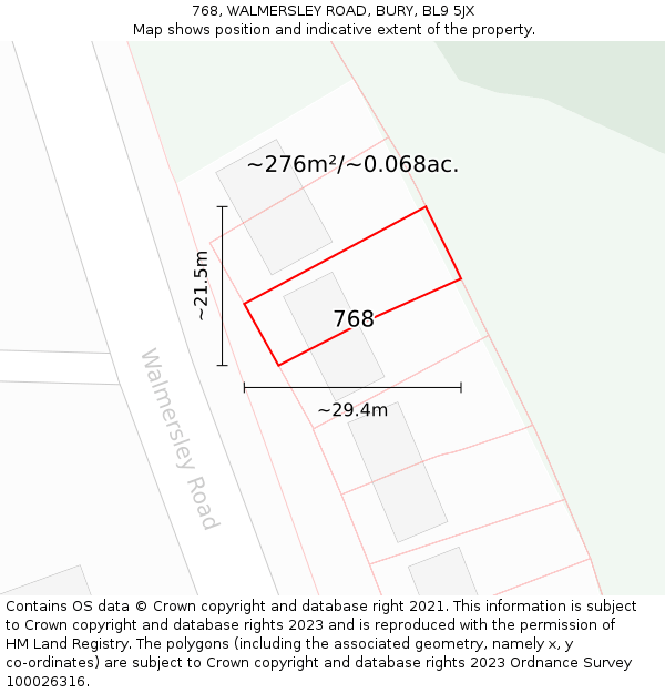 768, WALMERSLEY ROAD, BURY, BL9 5JX: Plot and title map