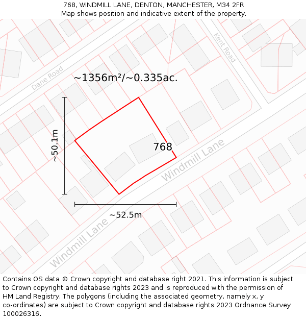 768, WINDMILL LANE, DENTON, MANCHESTER, M34 2FR: Plot and title map