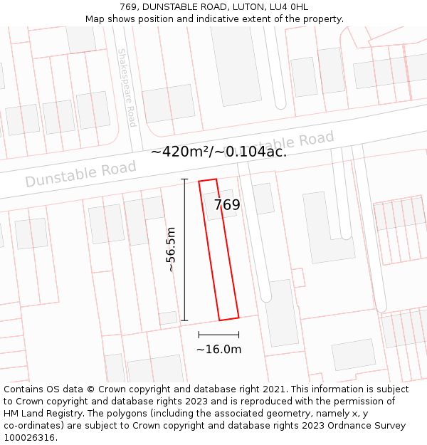 769, DUNSTABLE ROAD, LUTON, LU4 0HL: Plot and title map