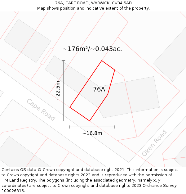 76A, CAPE ROAD, WARWICK, CV34 5AB: Plot and title map
