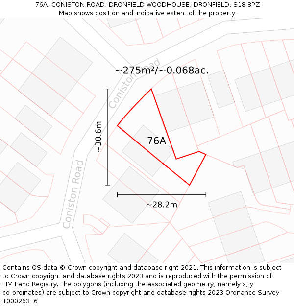 76A, CONISTON ROAD, DRONFIELD WOODHOUSE, DRONFIELD, S18 8PZ: Plot and title map