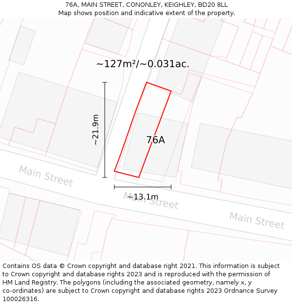 76A, MAIN STREET, CONONLEY, KEIGHLEY, BD20 8LL: Plot and title map