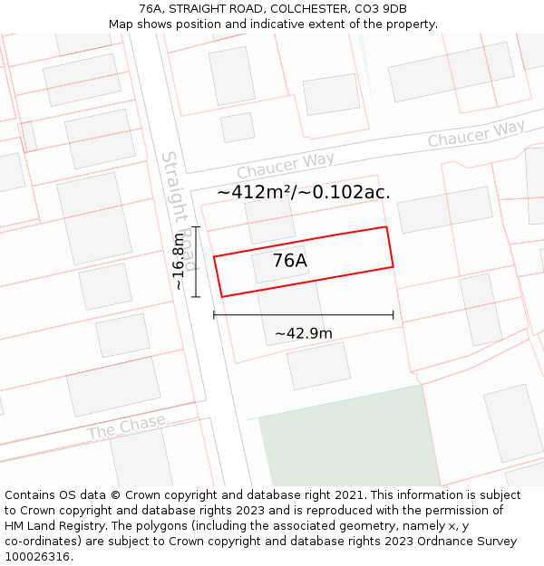 76A, STRAIGHT ROAD, COLCHESTER, CO3 9DB: Plot and title map