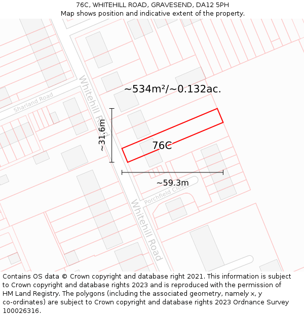 76C, WHITEHILL ROAD, GRAVESEND, DA12 5PH: Plot and title map