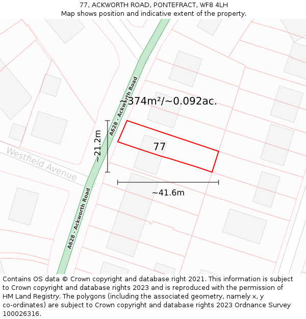 77, ACKWORTH ROAD, PONTEFRACT, WF8 4LH: Plot and title map