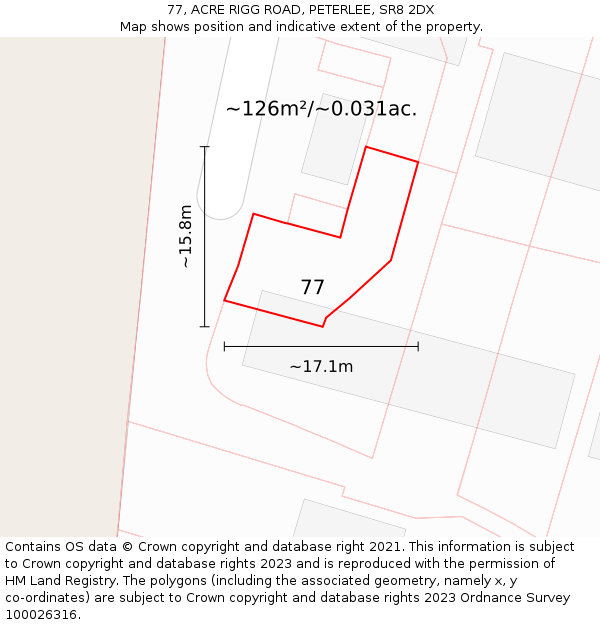 77, ACRE RIGG ROAD, PETERLEE, SR8 2DX: Plot and title map