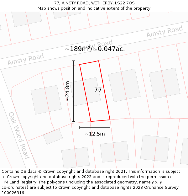 77, AINSTY ROAD, WETHERBY, LS22 7QS: Plot and title map