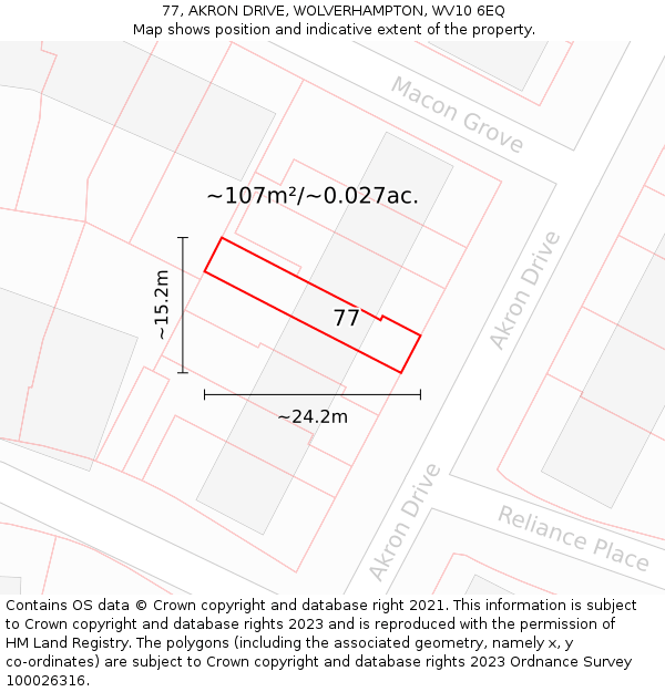 77, AKRON DRIVE, WOLVERHAMPTON, WV10 6EQ: Plot and title map