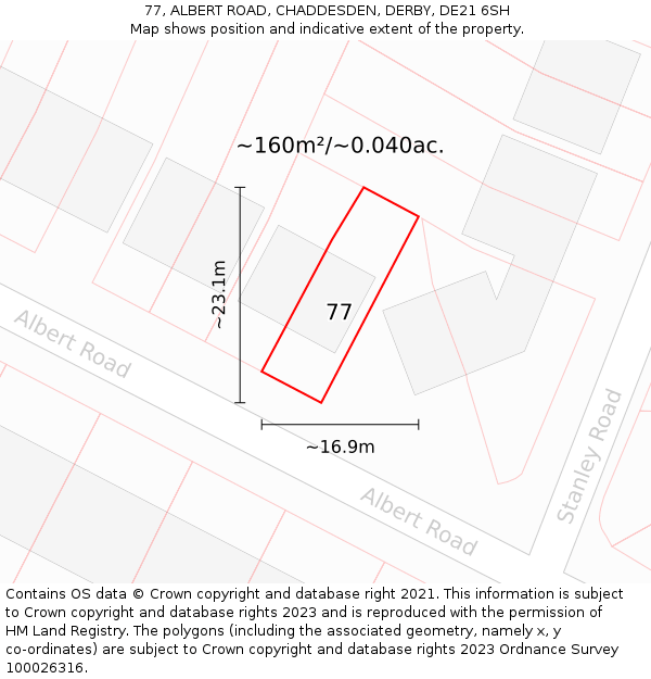 77, ALBERT ROAD, CHADDESDEN, DERBY, DE21 6SH: Plot and title map
