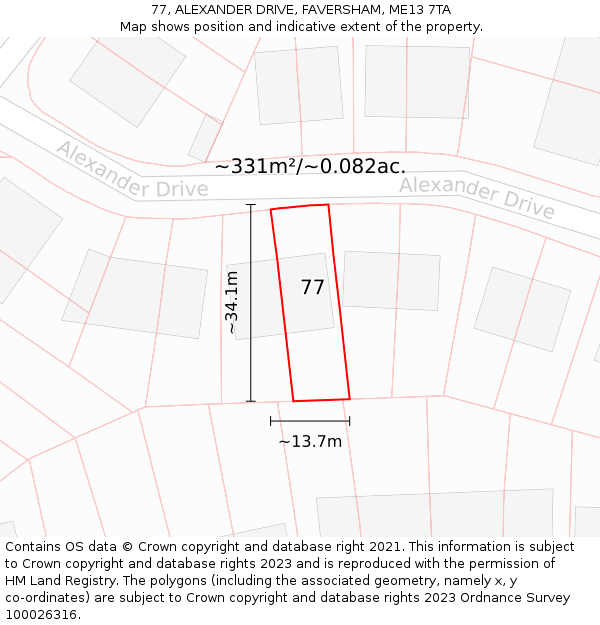 77, ALEXANDER DRIVE, FAVERSHAM, ME13 7TA: Plot and title map