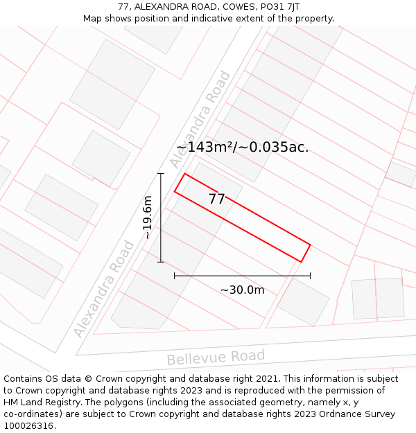 77, ALEXANDRA ROAD, COWES, PO31 7JT: Plot and title map