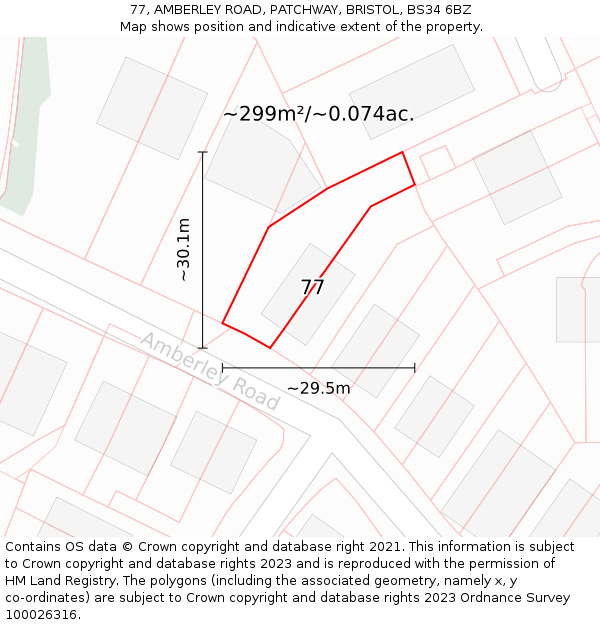 77, AMBERLEY ROAD, PATCHWAY, BRISTOL, BS34 6BZ: Plot and title map