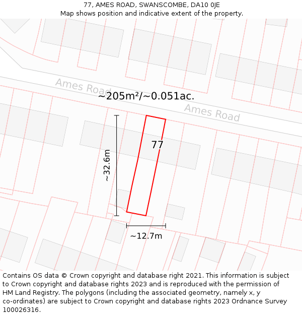 77, AMES ROAD, SWANSCOMBE, DA10 0JE: Plot and title map
