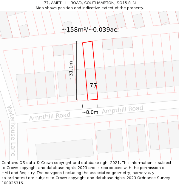77, AMPTHILL ROAD, SOUTHAMPTON, SO15 8LN: Plot and title map
