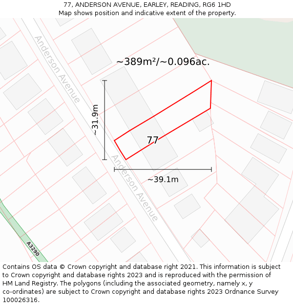 77, ANDERSON AVENUE, EARLEY, READING, RG6 1HD: Plot and title map