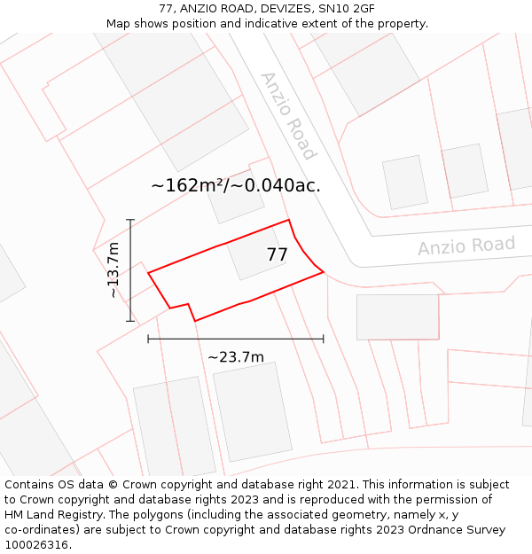 77, ANZIO ROAD, DEVIZES, SN10 2GF: Plot and title map