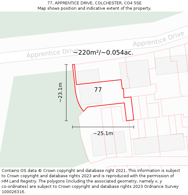 77, APPRENTICE DRIVE, COLCHESTER, CO4 5SE: Plot and title map