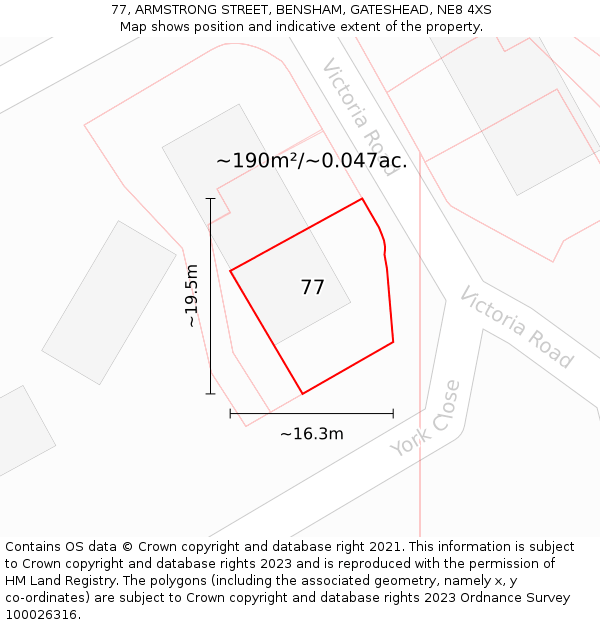 77, ARMSTRONG STREET, BENSHAM, GATESHEAD, NE8 4XS: Plot and title map