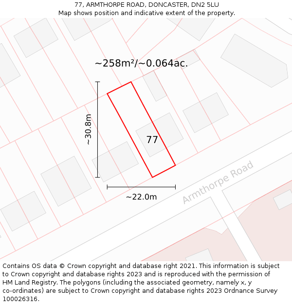 77, ARMTHORPE ROAD, DONCASTER, DN2 5LU: Plot and title map