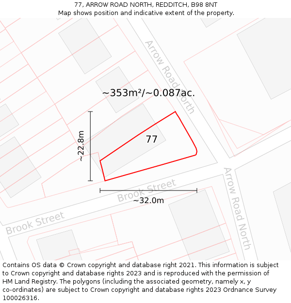 77, ARROW ROAD NORTH, REDDITCH, B98 8NT: Plot and title map