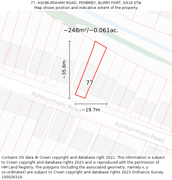 77, ASHBURNHAM ROAD, PEMBREY, BURRY PORT, SA16 0TW: Plot and title map
