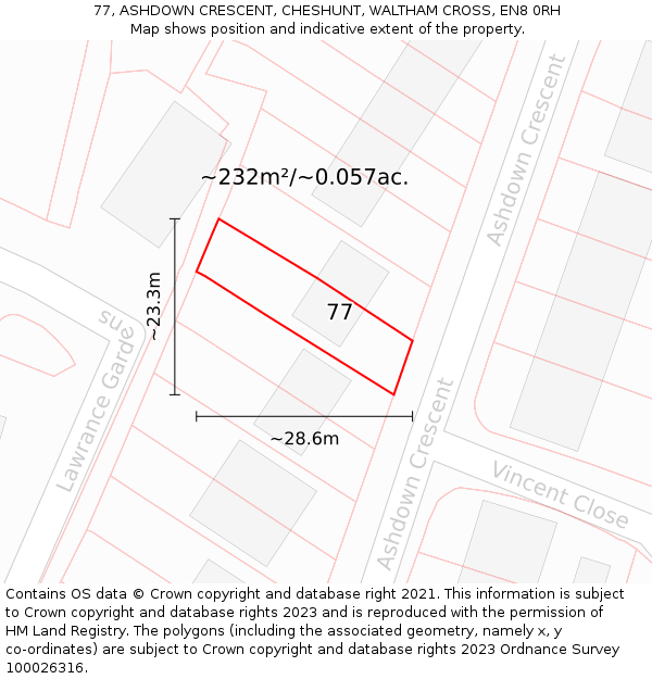 77, ASHDOWN CRESCENT, CHESHUNT, WALTHAM CROSS, EN8 0RH: Plot and title map