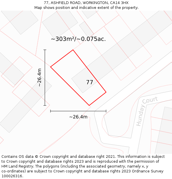 77, ASHFIELD ROAD, WORKINGTON, CA14 3HX: Plot and title map