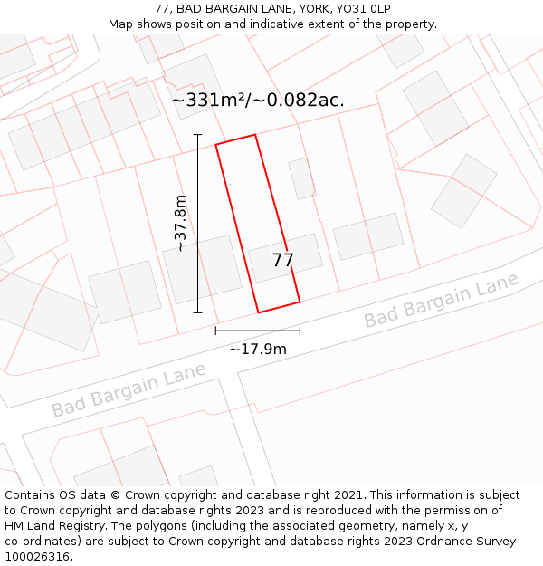 77, BAD BARGAIN LANE, YORK, YO31 0LP: Plot and title map