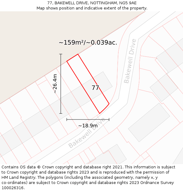 77, BAKEWELL DRIVE, NOTTINGHAM, NG5 9AE: Plot and title map