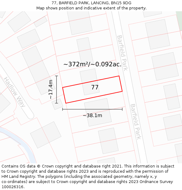 77, BARFIELD PARK, LANCING, BN15 9DG: Plot and title map