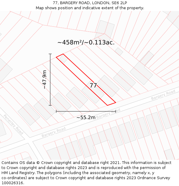77, BARGERY ROAD, LONDON, SE6 2LP: Plot and title map