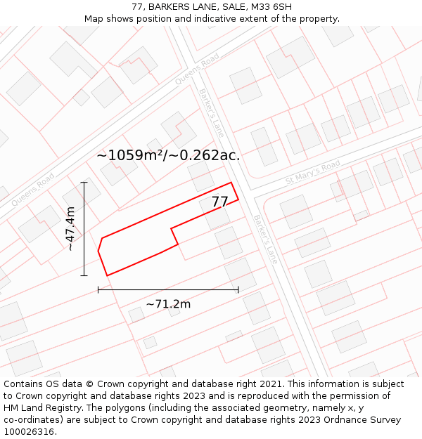 77, BARKERS LANE, SALE, M33 6SH: Plot and title map