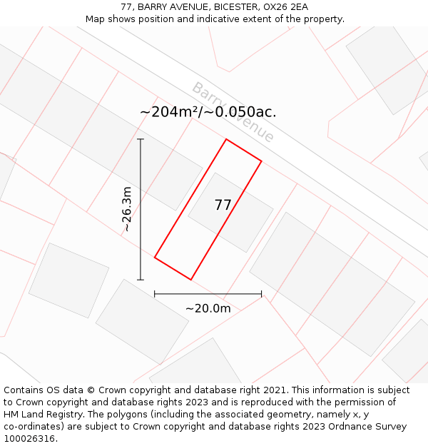 77, BARRY AVENUE, BICESTER, OX26 2EA: Plot and title map