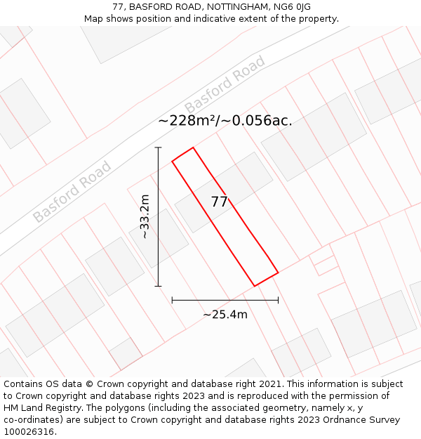 77, BASFORD ROAD, NOTTINGHAM, NG6 0JG: Plot and title map