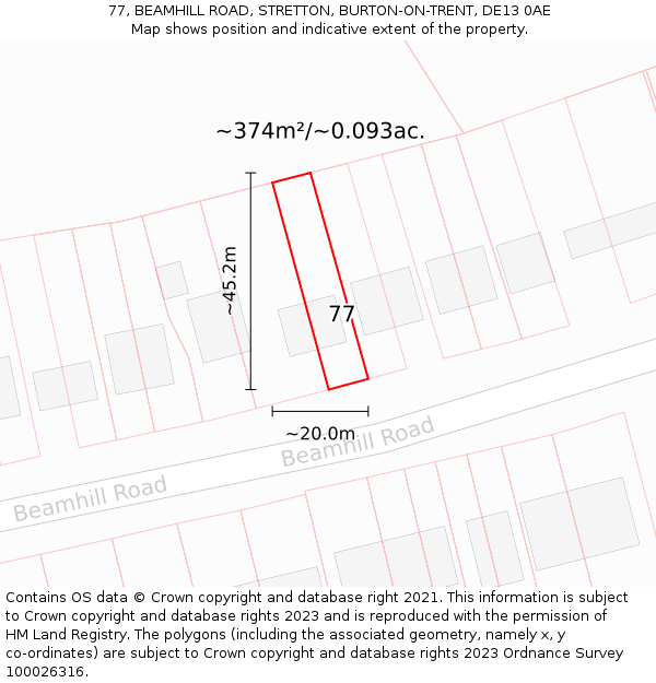 77, BEAMHILL ROAD, STRETTON, BURTON-ON-TRENT, DE13 0AE: Plot and title map