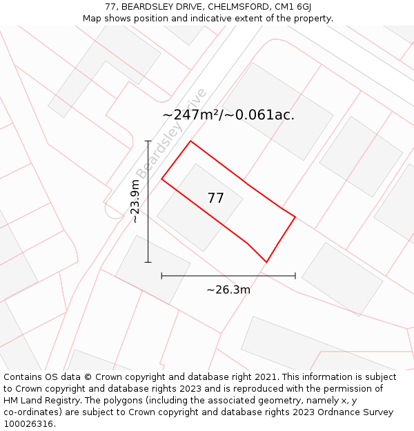 77, BEARDSLEY DRIVE, CHELMSFORD, CM1 6GJ: Plot and title map
