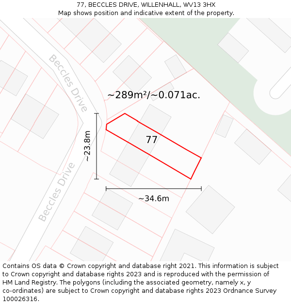 77, BECCLES DRIVE, WILLENHALL, WV13 3HX: Plot and title map
