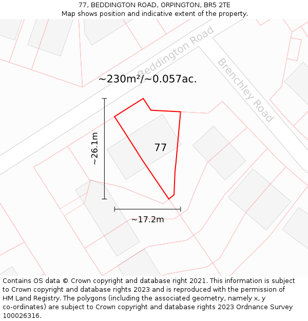 77, BEDDINGTON ROAD, ORPINGTON, BR5 2TE: Plot and title map