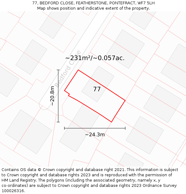 77, BEDFORD CLOSE, FEATHERSTONE, PONTEFRACT, WF7 5LH: Plot and title map