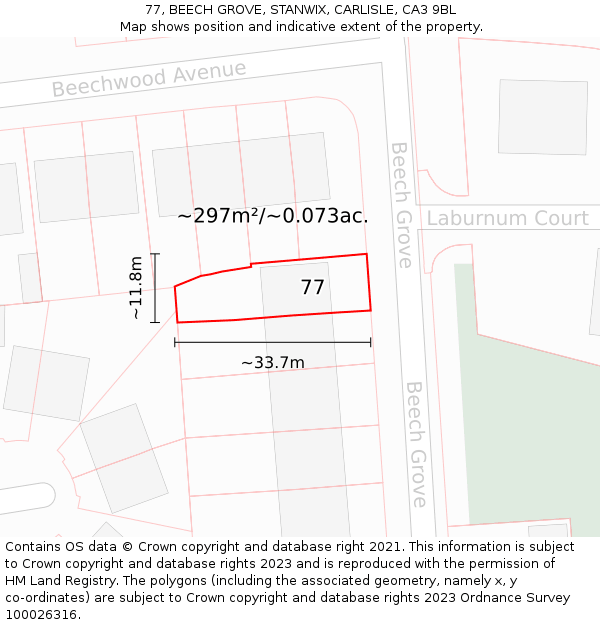 77, BEECH GROVE, STANWIX, CARLISLE, CA3 9BL: Plot and title map