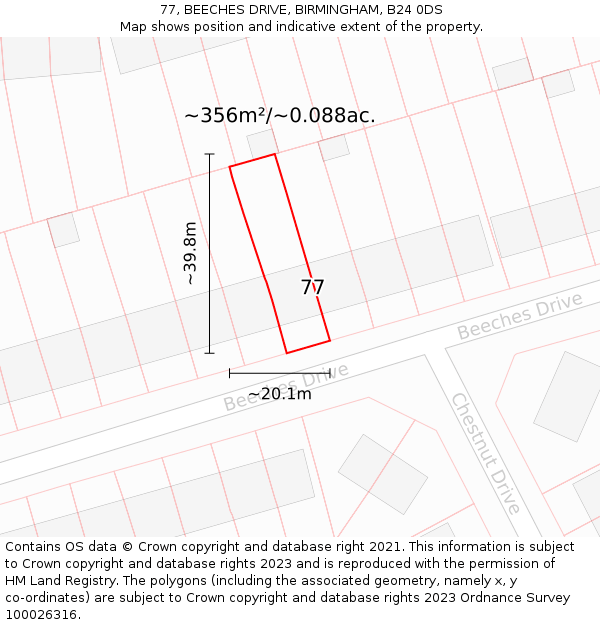 77, BEECHES DRIVE, BIRMINGHAM, B24 0DS: Plot and title map