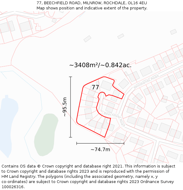 77, BEECHFIELD ROAD, MILNROW, ROCHDALE, OL16 4EU: Plot and title map
